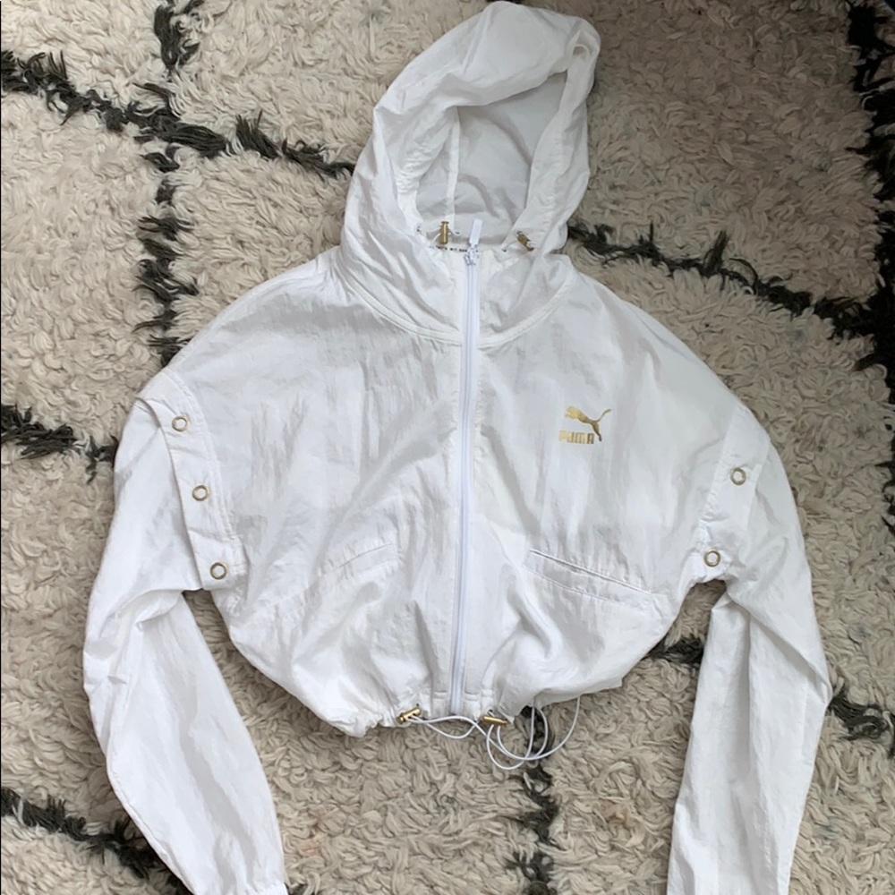 Cropped white windbreaker